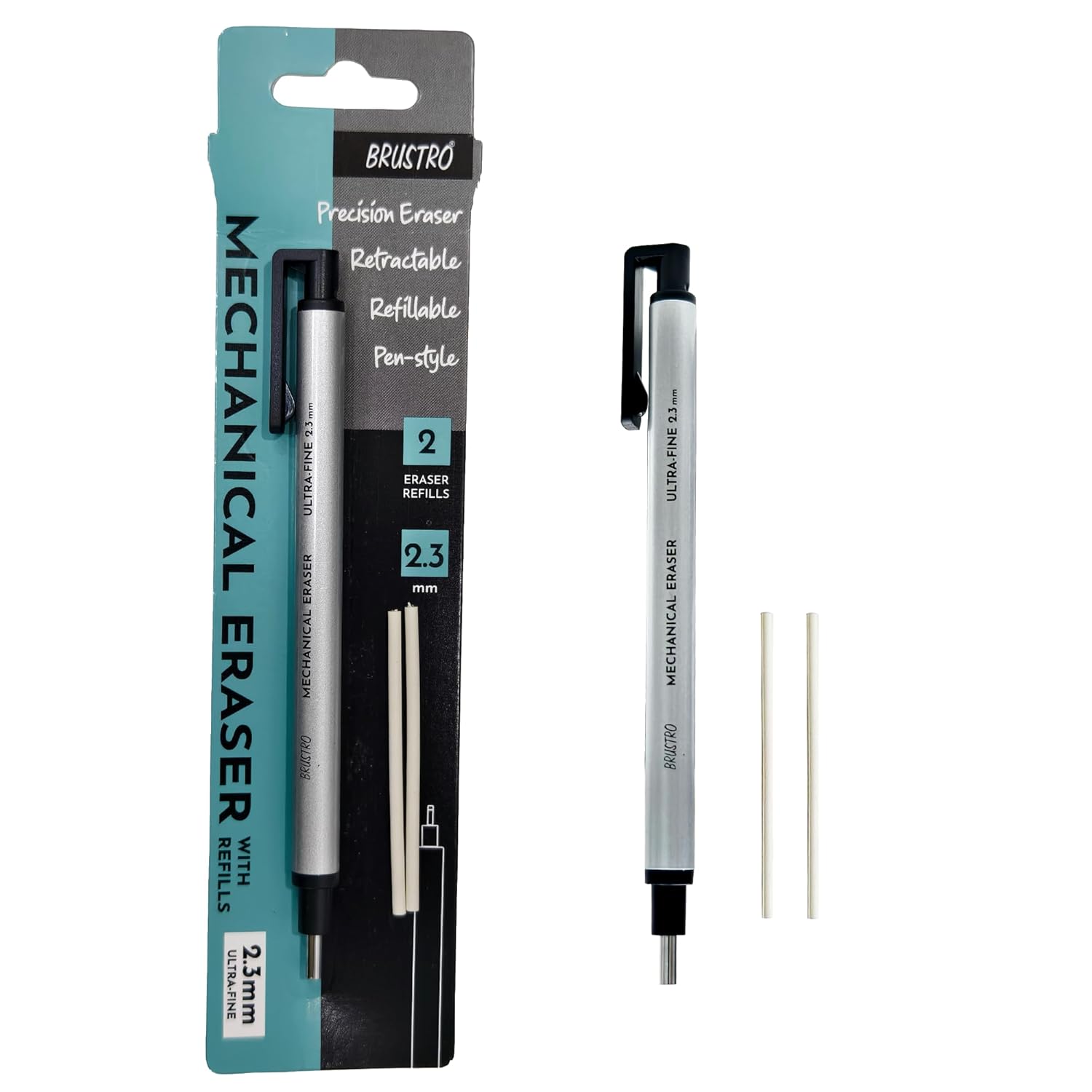 BRUSTRO Mechanical Precision Retractable Zero Eraser | 2.3mm - Ultra-Fine Tip | Refillable, Perfect for Artists, Architects, Students, Professionals, Clean and Accurate.