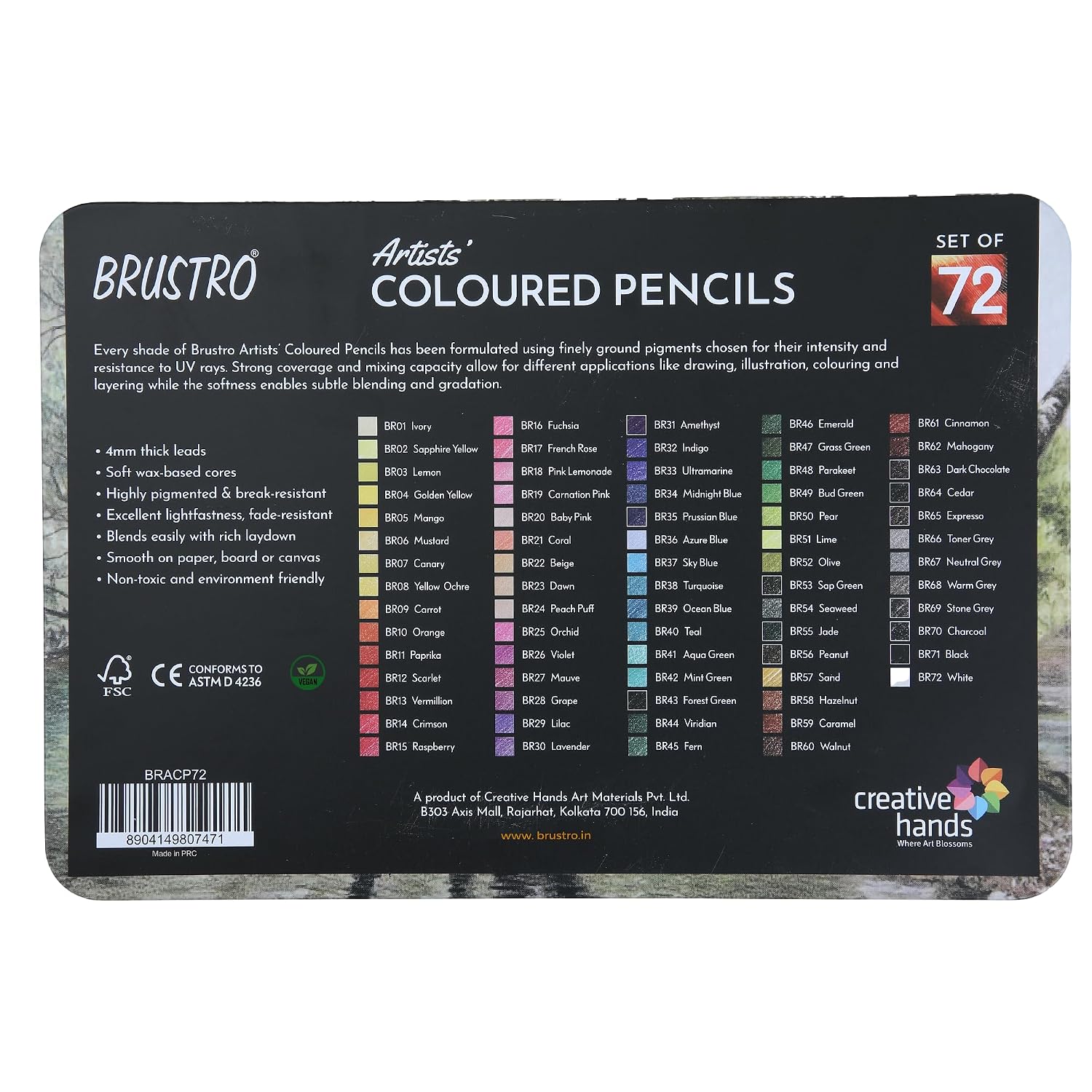 BRUSTRO Artists Colour Pencil Set of 72-4mm Lead (in an Elegant tin Box).Vibrant Colours,Break Resistant,Highly Pigmented |Ideal for Drawing, Mandala, Shading, Portrait,DIY Art, Fine Art Students. - Image 3