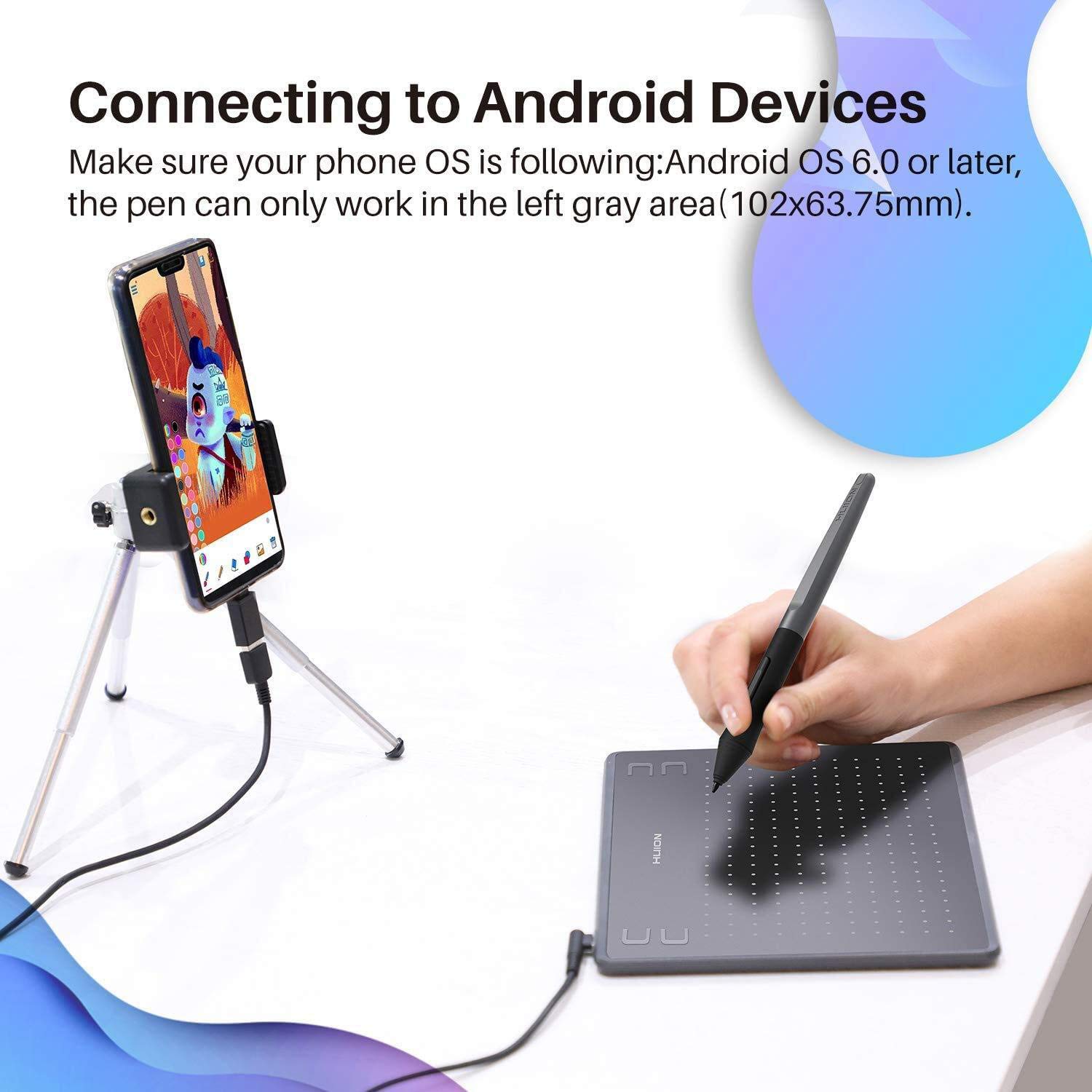 HUION HS64 Graphics Drawing Tablet, 6.3 x 4 inch Battery-Free Pen Tablet with Tilt Function, 8192 Pressure Sensitive for Digital Art, Painting & Design, Compatible with Windows, Mac, Android & Linux - Image 2