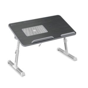 Portronics My Buddy Plus Adjustable Laptop Table with Built-in USB Cooling Fan, Foldable Legs, Adjustable Angle for Home, Office, Working, Gaming & Writing(Black) 30D x 52W x 24H cm, Wood