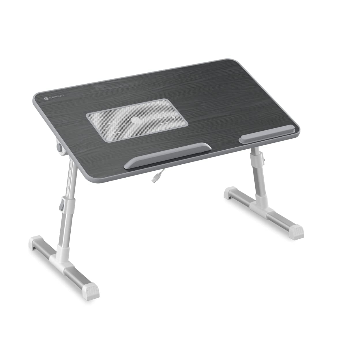 Portronics My Buddy Plus Adjustable Laptop Table with Built-in USB Cooling Fan, Foldable Legs, Adjustable Angle for Home, Office, Working, Gaming & Writing(Black) 30D x 52W x 24H cm, Wood