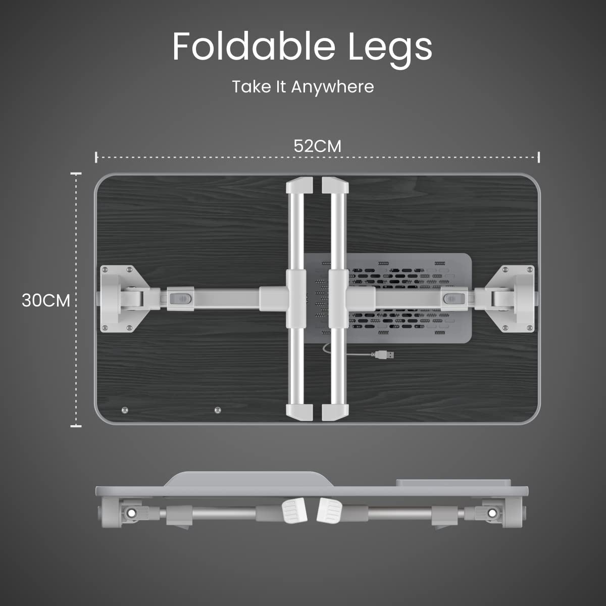 Portronics My Buddy Plus Adjustable Laptop Table with Built-in USB Cooling Fan, Foldable Legs, Adjustable Angle for Home, Office, Working, Gaming & Writing(Black) 30D x 52W x 24H cm, Wood - Image 2