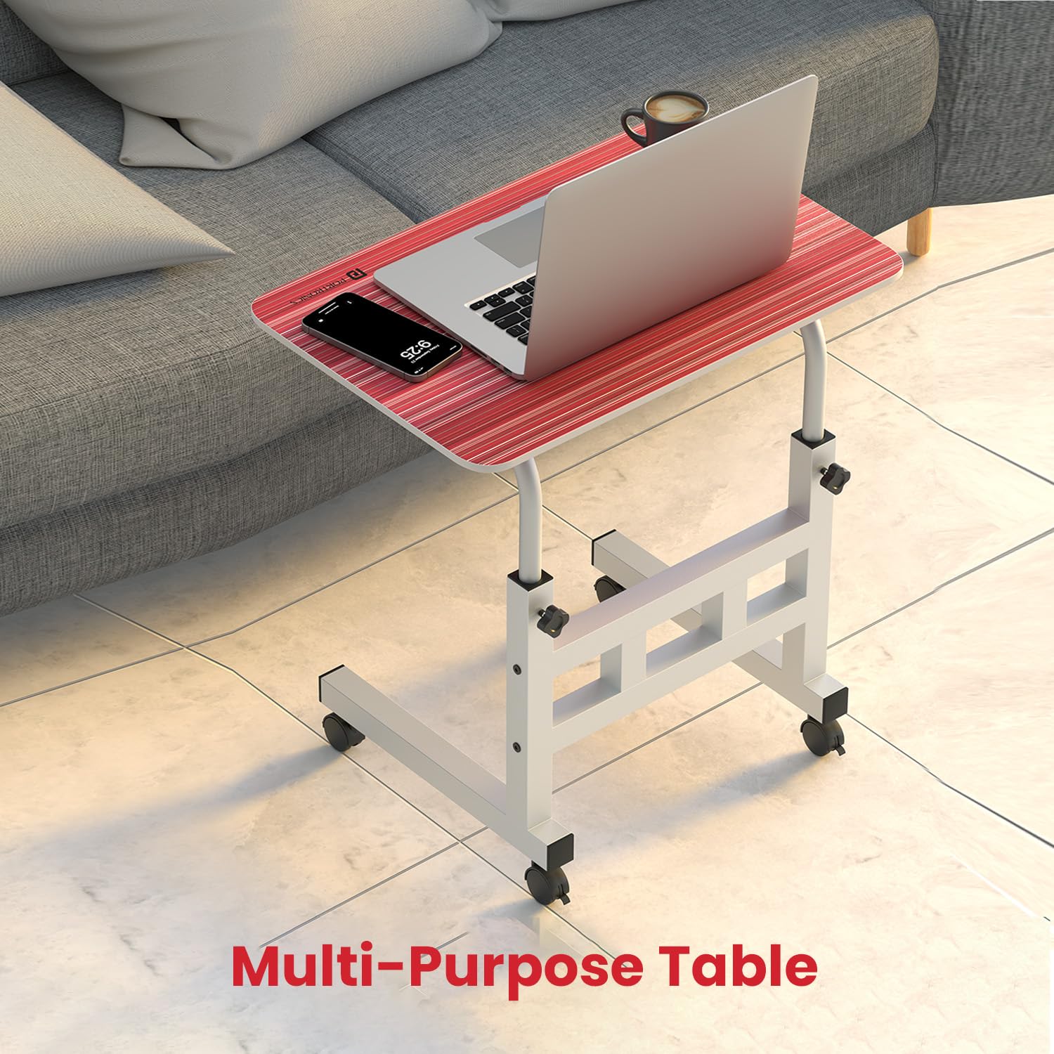 Portronics My Buddy D Wood Multipurpose Movable & Adjustable Table for Computer & Laptop(Crimson Red) - Image 2